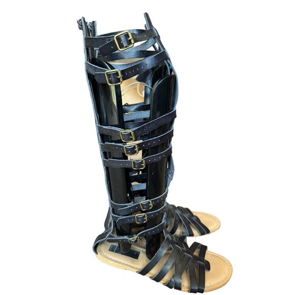 15.5" Tall Gladiator Black Sandals buckle & zipper closing by Just Fab size 7.5 - Picture 7 of 16